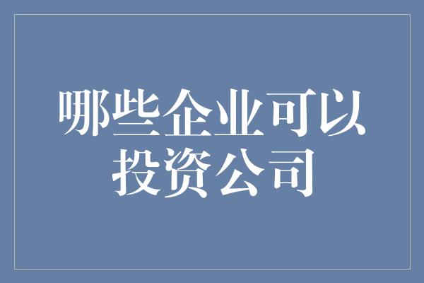 哪些企业可以投资公司