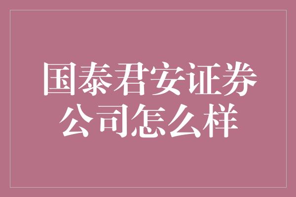 国泰君安证券公司怎么样